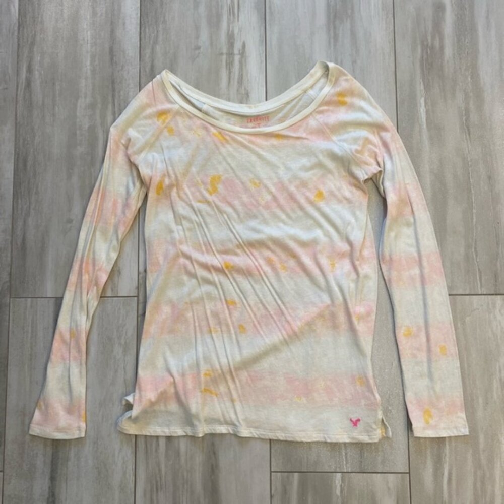 American Eagle Pastel Tie-dye White Lightweight Long Sleeved T-Shirt, Medium - Picture 1 of 8